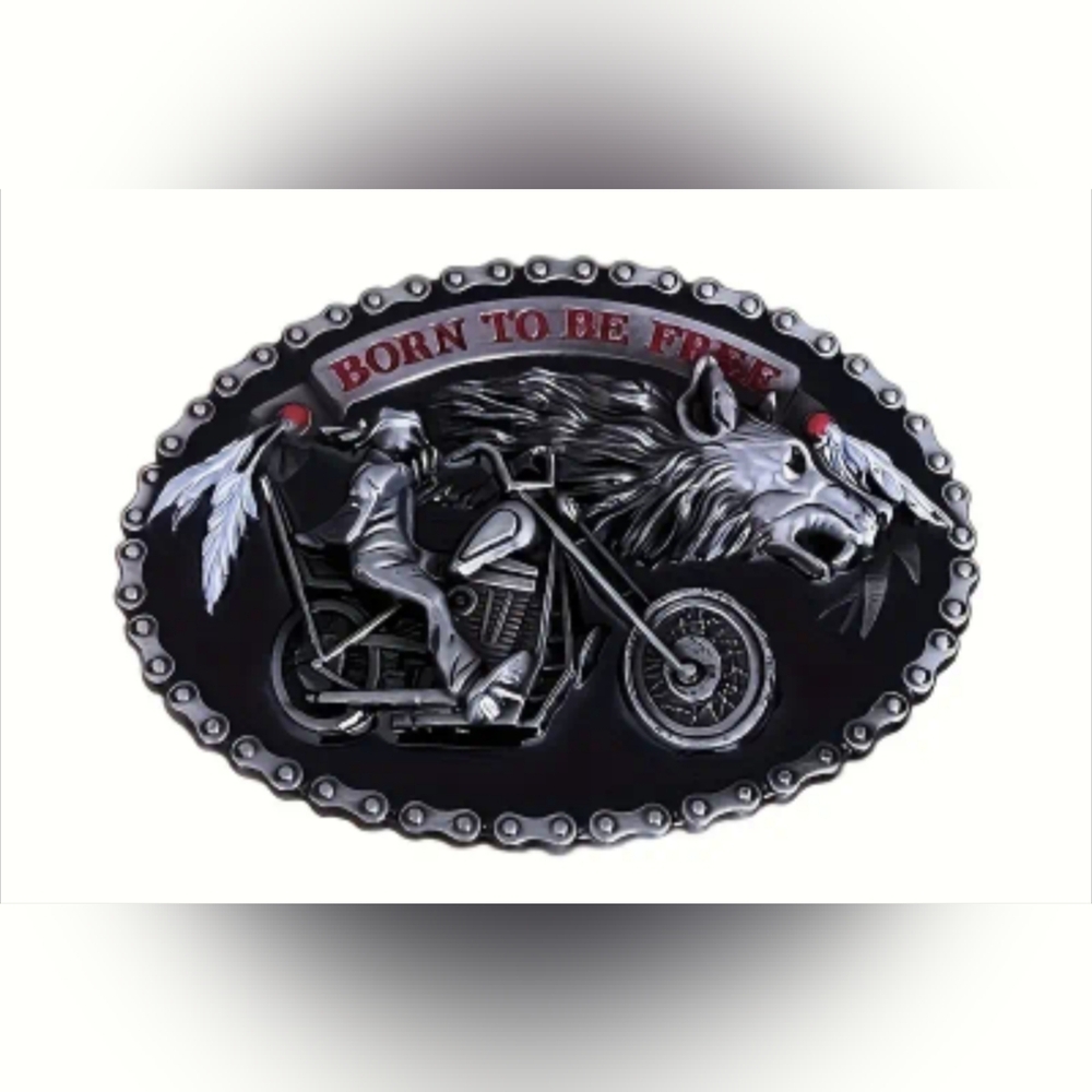 New Zinc Alloy Belt Buckle | Born to Be Free Motorcycle Wolf, T3MIS8B